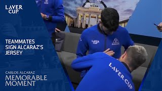 Carlos Alcaraz Has Teammates Sign His Jersey  Laver Cup 2024 [upl. by Newsom]