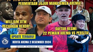 OTW PECAHKAN REKOR Permintaan Manajemen Arema Daftar Resmi Pemain yang dibawa Arema vs Persita [upl. by Atikehs]