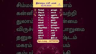 இன்றைய ராசிபலன் 02102024  Daily Rasi palan Tamil  Daily Horoscope  Indraya Rasi palan [upl. by Alfonse]