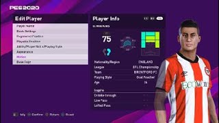 OLLİE WATKİNS face e football pes 2020 Brentford [upl. by Lavina]