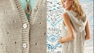 26 Hooded ButtonFront Vest Vogue Knitting SpringSummer 2014 [upl. by Llehsim1]