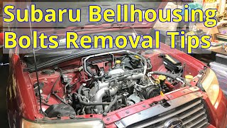 Subaru Bellhousing Engine Transmission Bolt and Nut Removal Tips and Locations [upl. by Blair]