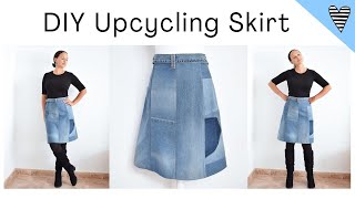 Thrift flip From jeans to denim skirt  Make your own pattern [upl. by Eiramyelhsa]