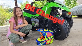 Kfx90 oil change by an 8 year old kfx90 kawasaki kids [upl. by Murdock]