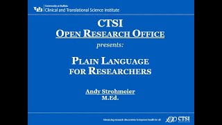 CTSI Open Research Office Plain Language for Researchers [upl. by Brainard]