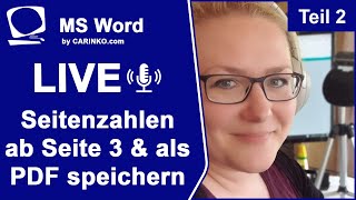 Indra Kohl Live  Teil 2  Microsoft Word  Seitenzahlen ab Seite 3  Datei in PDF umwandeln [upl. by Allison]