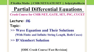 PDE Lect06 Solution of WAVE Equation with finite amp Infinite string length and DAlembert Solution [upl. by Aneerbas]