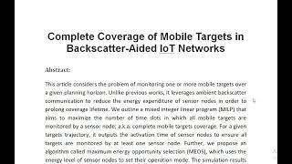 Complete Coverage of Mobile Targets in Backscatter Aided IoT Networks [upl. by Dorehs]