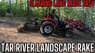 Landscape Rake attached to Mahindra 1626 Tractor Clearing Hillside [upl. by Zetes695]