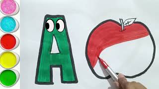 A for Apple drawing coloring paint apple art alphabets artandcraft new [upl. by Jaco120]