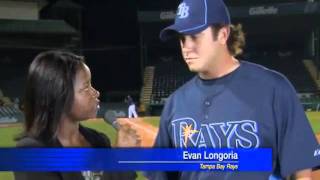 Evan Longorias Catch saves Reporters Life [upl. by Oemor]