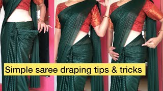 Simple saree draping tips and tricksHow to drape simple sareedailywearsaree sareepleats saree [upl. by Kamp]