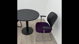 Circular Table Black w 2 x Orangebox Tso Conference Chairs Black  Purple  Grey Cantilever [upl. by Notlrac]