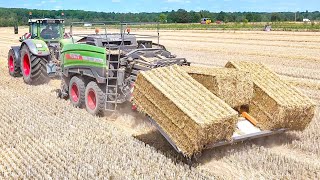 FENDT 1050 Vario  FENDT Squadra 1290 N UD und POMI Ballensammelwagen beim Stroh pressen [upl. by Yrffej]