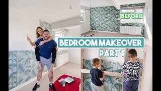 BEDROOM MAKEOVER PART 1  BUILDING A FAUX WALL ADDING PANELLING AND LIGHTING [upl. by Aramahs]