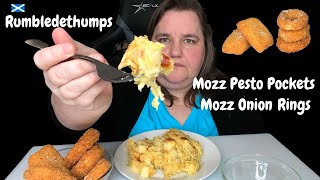 Rumbledethumps MUKBANG  Mozzarella Pesto Pockets  Crunchy Mozzarella Onion Rings  EAT WITH ME [upl. by Wehrle]