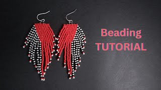 DIY Long Beaded Earrings with Bead Fringes Double Brick Stitch beading Tutorial [upl. by Chuah]