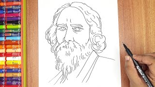 How to draw Rabindranath Tagore easy line drawing  simple rabindranath thakur drawing [upl. by Ijnek]