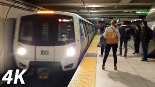 ⁴ᴷ⁶⁰ BART Fleet of the Future Trains Arriving and Departing Embarcadero [upl. by Japheth79]