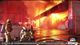 Canoga Park fire destroys auto body shop [upl. by Dranyam]