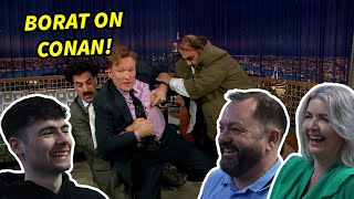 Borat Attempts to Harvest Conan’s Pubis British Family Reacts [upl. by Eilarol]