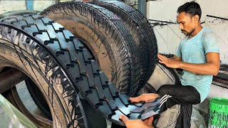 The Most Amazing Process of Retreading Old Tire How to Change Ringtread On Tyre Casing by Recap [upl. by Alliscirp]