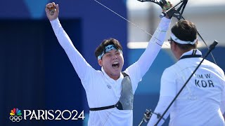 South Korea continues archery REIGN with mens team gold over France  Paris Olympics  NBC Sports [upl. by Nomed]