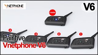 VNETPHONE V6  Pair five V6  motorcycle helmets bluetooth intercom [upl. by Nicolis646]