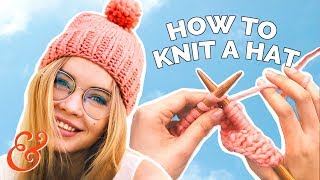 How to KNIT A HAT on STRAIGHT NEEDLES for Beginners Stepby Step [upl. by Dnomayd]