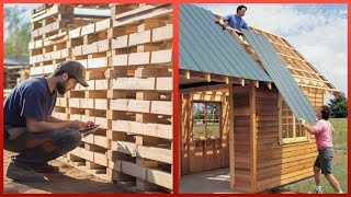 Building Amazing DIY Wood Pallet Barn StepbyStep  by normalguydoesitall [upl. by Ahsimet]