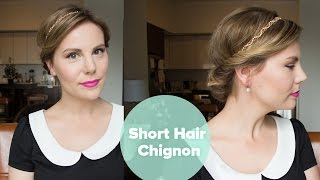 Short Hair Chignon  Holiday Updo [upl. by Farwell]