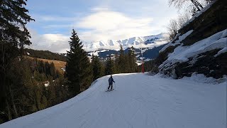 Skiing BLUE slope GELINOTTE at MEGEVE ski resort  GoPro POV  Feb 2024 [upl. by Ecinom]