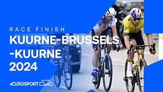 SPECTACULAR FINISH 💨  KuurneBrusselsKuurne 2024 Finish  Eurosport Cycling [upl. by Aihsela]