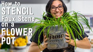 Paint a DIY Upcycled Planter from Ikea  Stencil Faux Stone on a Flower Pot [upl. by Luciana514]