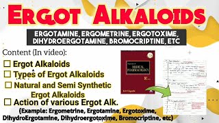 Ergot Alkaloids  Pharmacology  Ergot Alkaloid Drugs  Ergometrine medicine pharmacology [upl. by Seni]