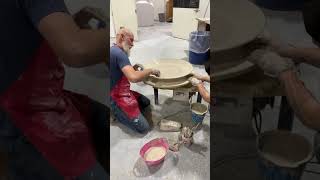 Making a 32 inch stoneware platter ceramic art pottery potterywheel [upl. by Moor]