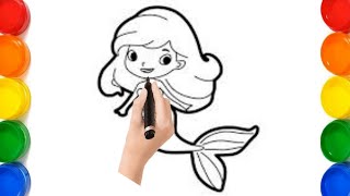 Cute easy Mermaid girl drawing for kids New beautiful Mermaid girl painting colouring for Toodlers [upl. by Enahpad]