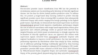 Mixed Supervision of Histopathology Improves Prostate Cancer Classification From MRI [upl. by Eidac]