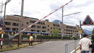 Spoorwegovergang Interlaken CH  Bahnübergang  Railroad Crossing [upl. by Airad464]