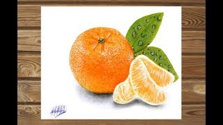 Dibujo realista de una mandarina  HD Realistic drawing of mandarin [upl. by Sset]