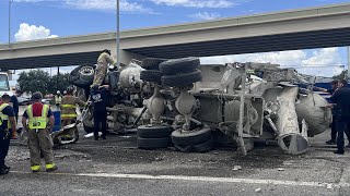 Overturned concrete truck shuts down Loop 1604 in both directions near Hwy 281 [upl. by Marty]