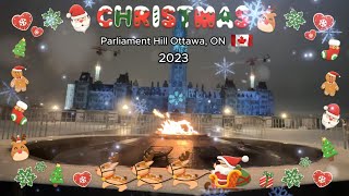 Ottawa ON Canada  Parliament Hill Walking Tour spectacular Christmas Lights 2023 4K [upl. by Anerok]