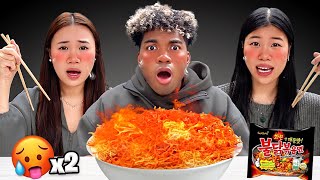 Spicy Noodle Challenge With My Sister MUKBANG [upl. by Amairam]