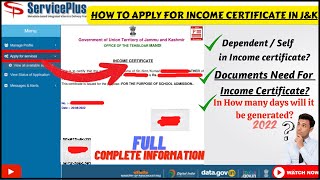 How to apply For Income Certificate online in JampK  Dependent  Self in Income Certificate in 2022 [upl. by Nodnal501]