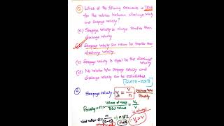 GATE2015Seepage velocity is always higher than discharge velocity [upl. by Otrevire]