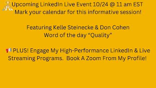 Live Stream Event With Kelle Steinecke amp Don Cohen [upl. by Ioved246]