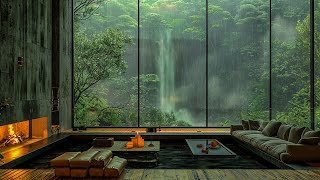 Luxury Room In Forest with Waterfall Ambience Fireplace and Rain Sounds For Meditation Deep Sleep [upl. by Maison658]