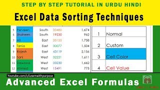 Custom Data Sorting Techniques Useful in Excel  Step by Step UrduHindi Tutorial [upl. by Vallery]