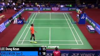 R16  MS  Jan O JORGENSEN vs LEE Dong Keun  2014 India Badminton Open [upl. by Yllas]