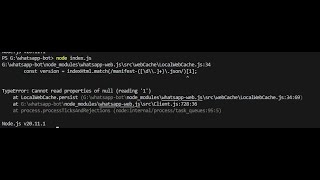 Solution of error const version  indexHtmlmatchmanifest\d\\\json1  whatsappwebjs [upl. by Bunch]